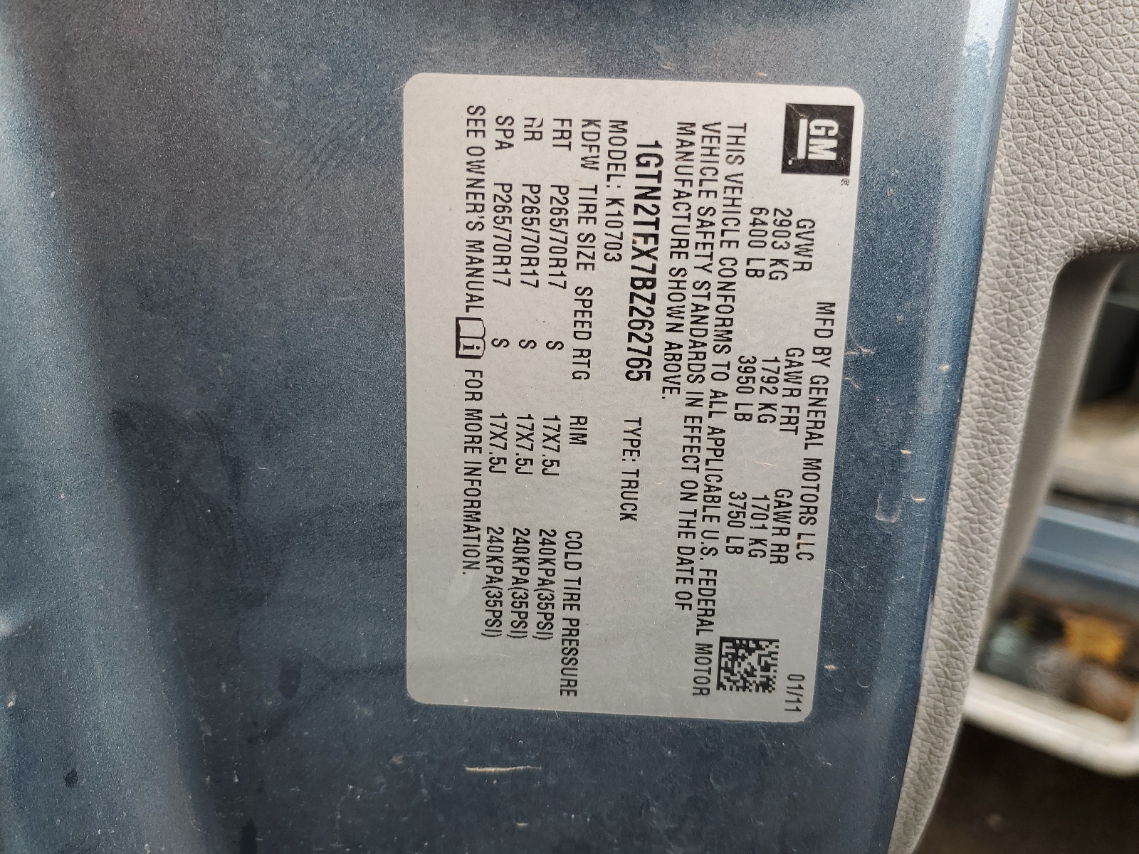 1GTN2TEX7BZ262765 2011 GMC Sierra K1500