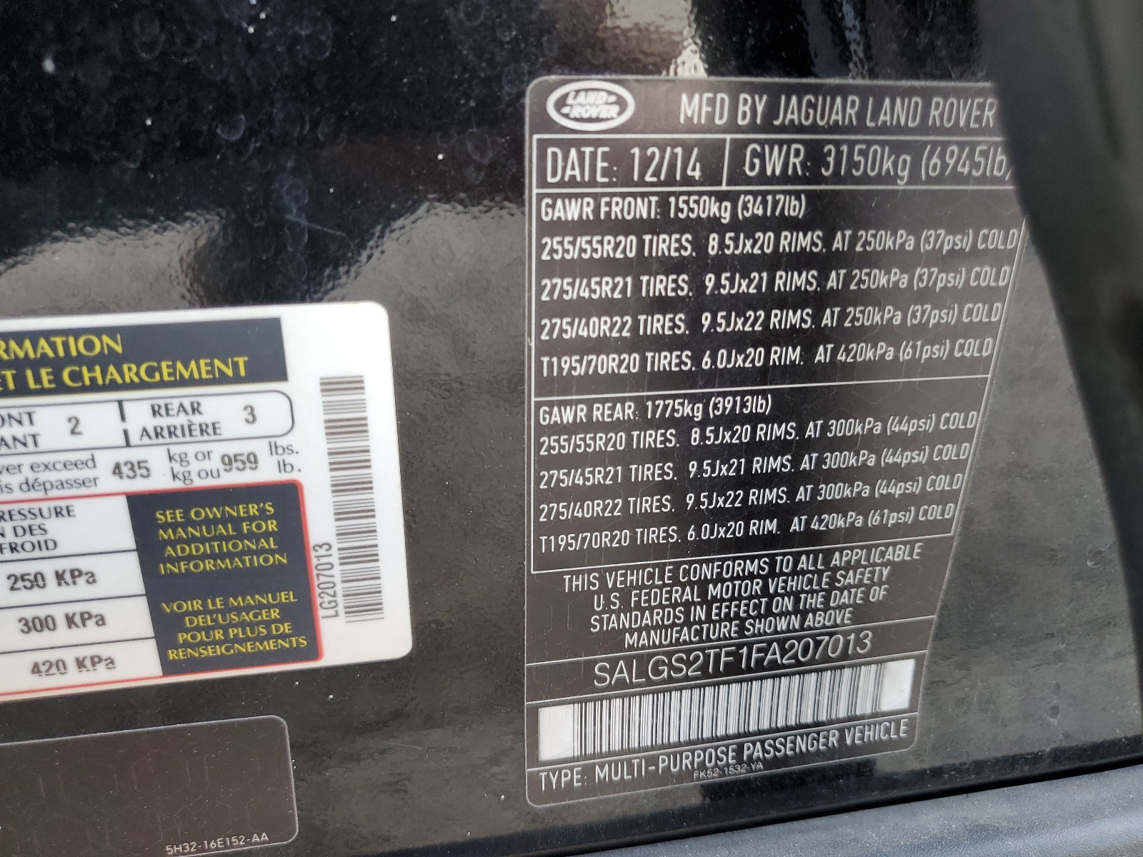 SALGS2TF1FA207013 2015 Land Rover Range Rover Supercharged