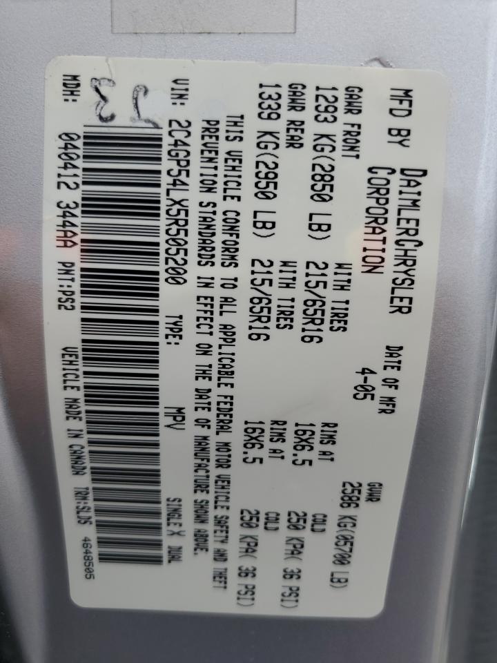 2005 Chrysler Town & Country Touring VIN: 2C4GP54LX5R505200 Lot: 63858624