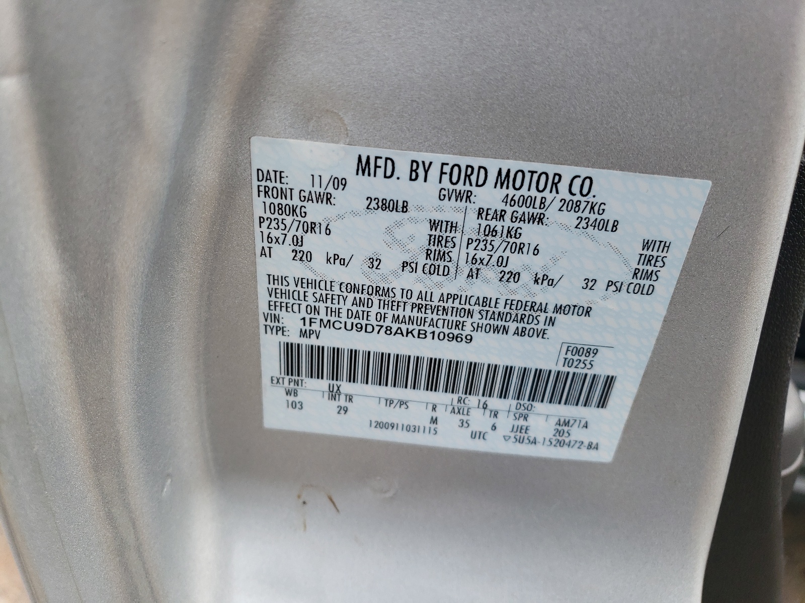 1FMCU9D78AKB10969 2010 Ford Escape Xlt