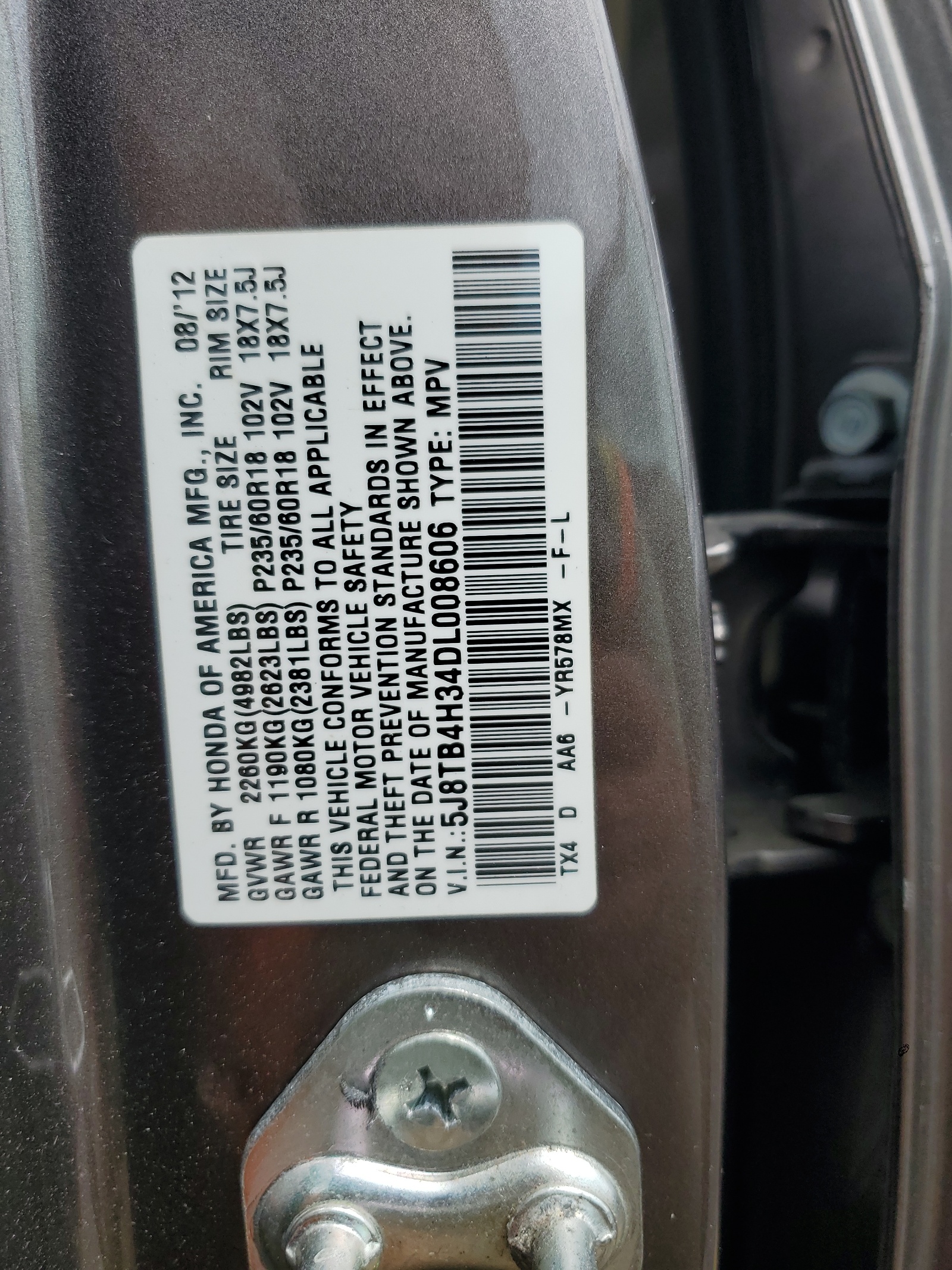 5J8TB4H34DL008606 2013 Acura Rdx