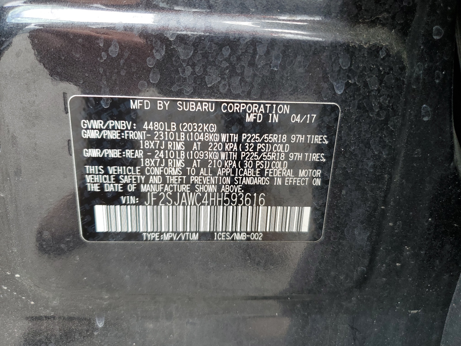 JF2SJAWC4HH593616 2017 Subaru Forester 2.5I Touring