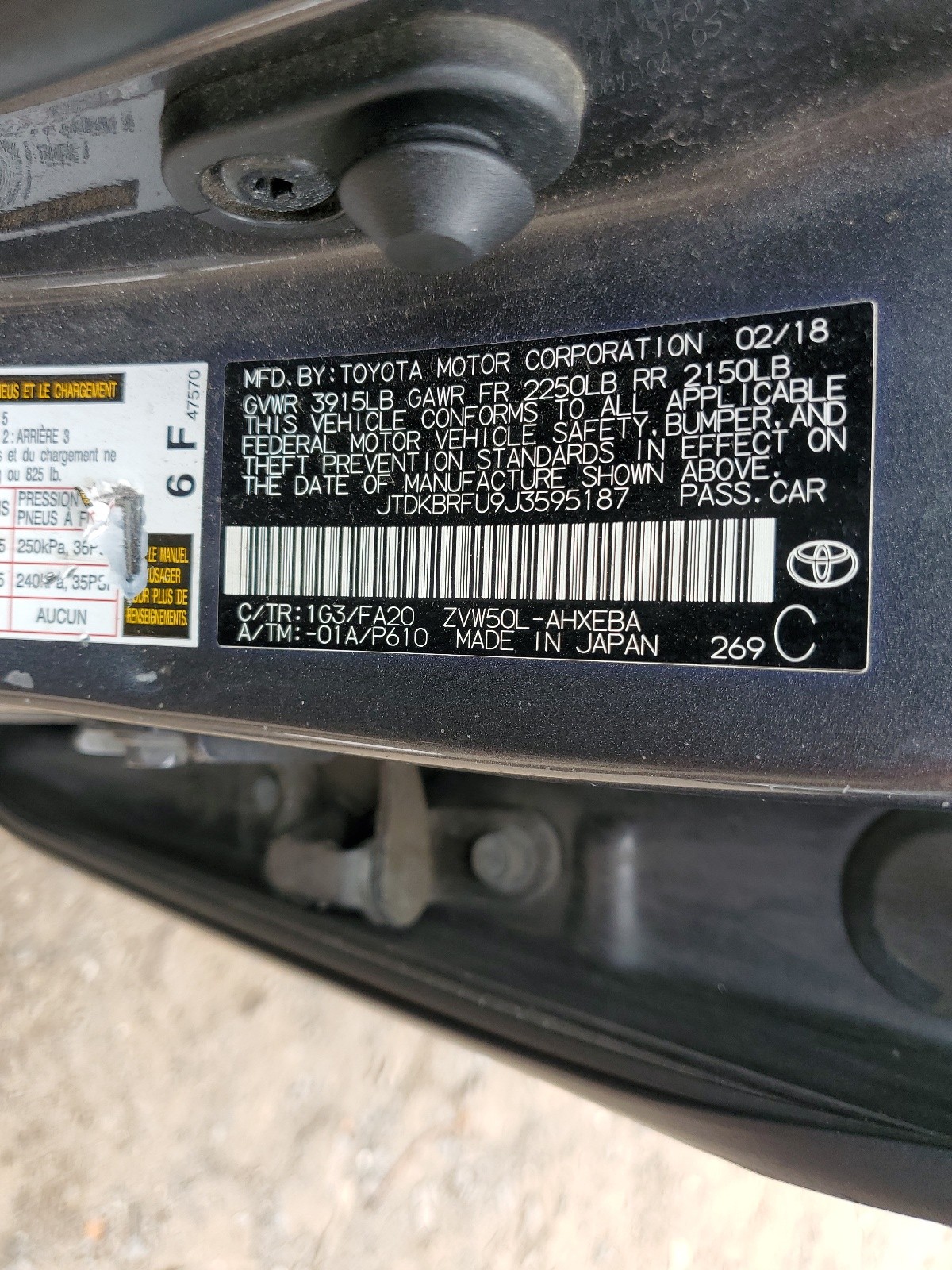 JTDKBRFU9J3595187 2018 Toyota Prius