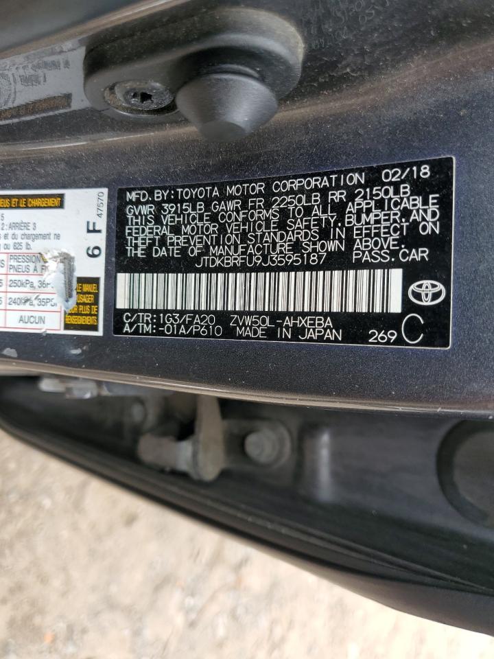 2018 Toyota Prius VIN: JTDKBRFU9J3595187 Lot: 63975514