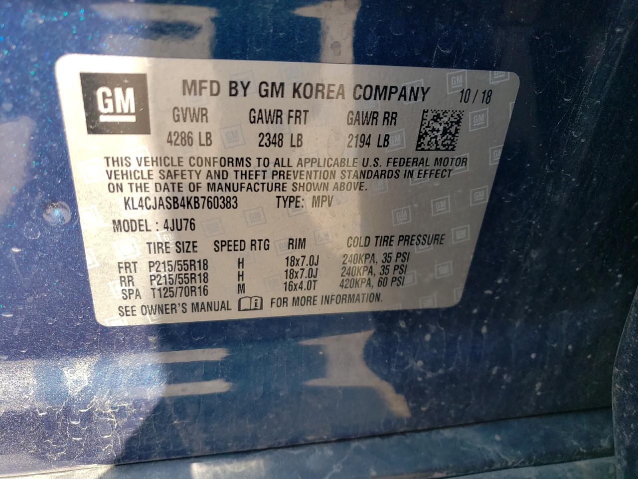 2019 Buick Encore Preferred VIN: KL4CJASB4KB760383 Lot: 65150144