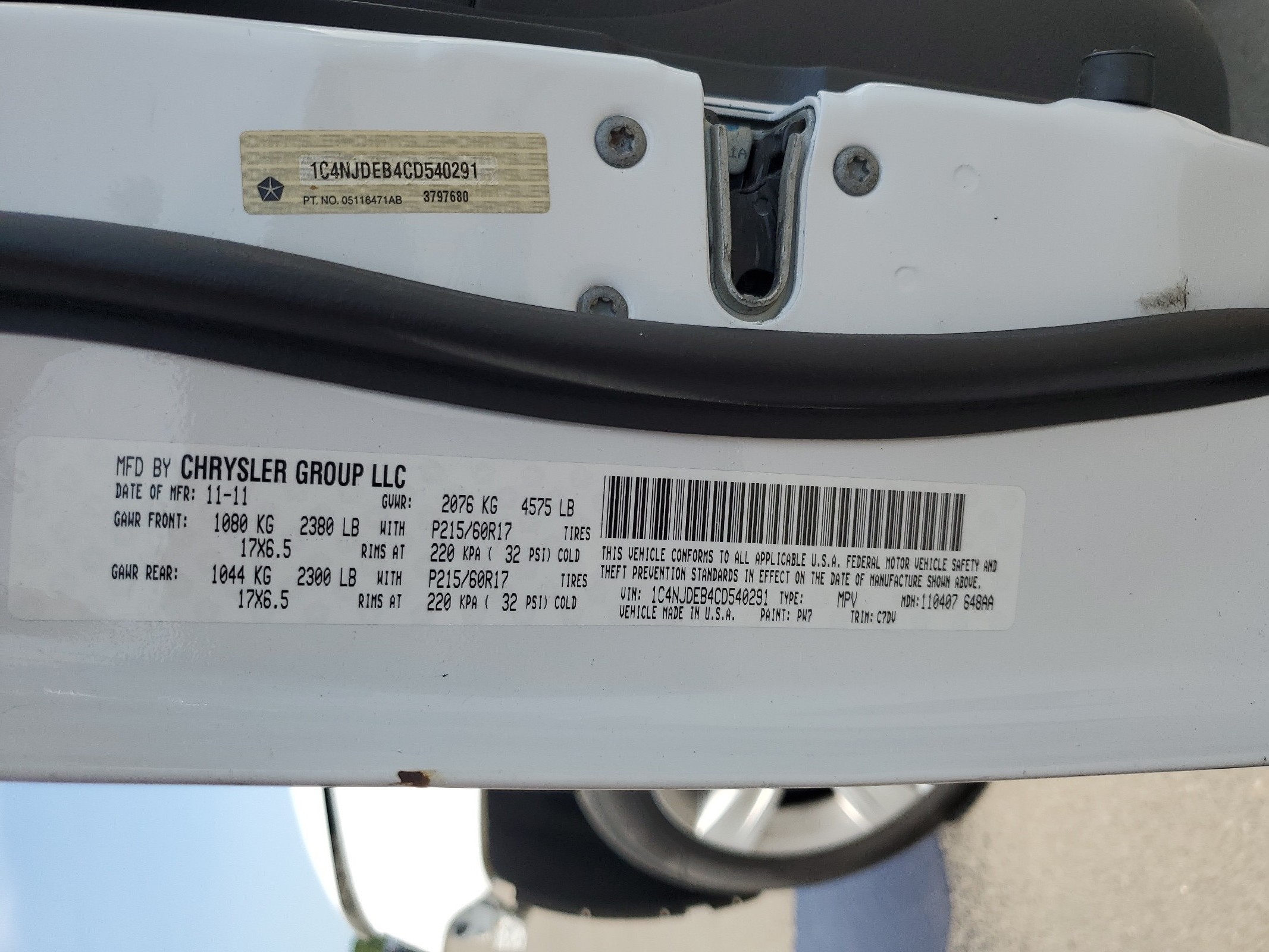 1C4NJDEB4CD540291 2012 Jeep Compass Latitude