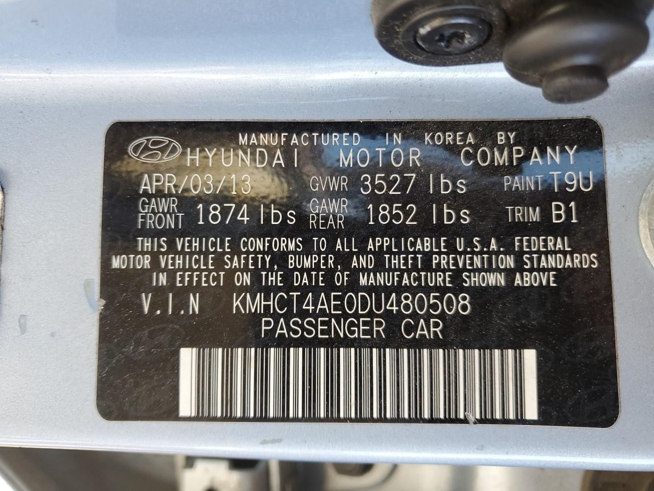 2013 Hyundai Accent Gls VIN: KMHCT4AE0DU480508 Lot: 62241984