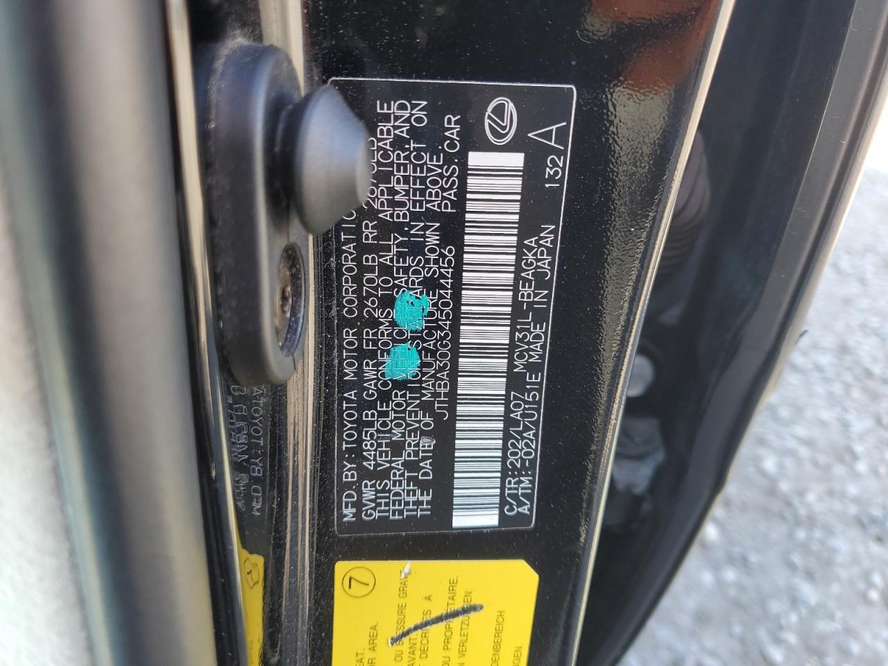 2004 Lexus Es 330 VIN: JTHBA30G345044456 Lot: 63059944