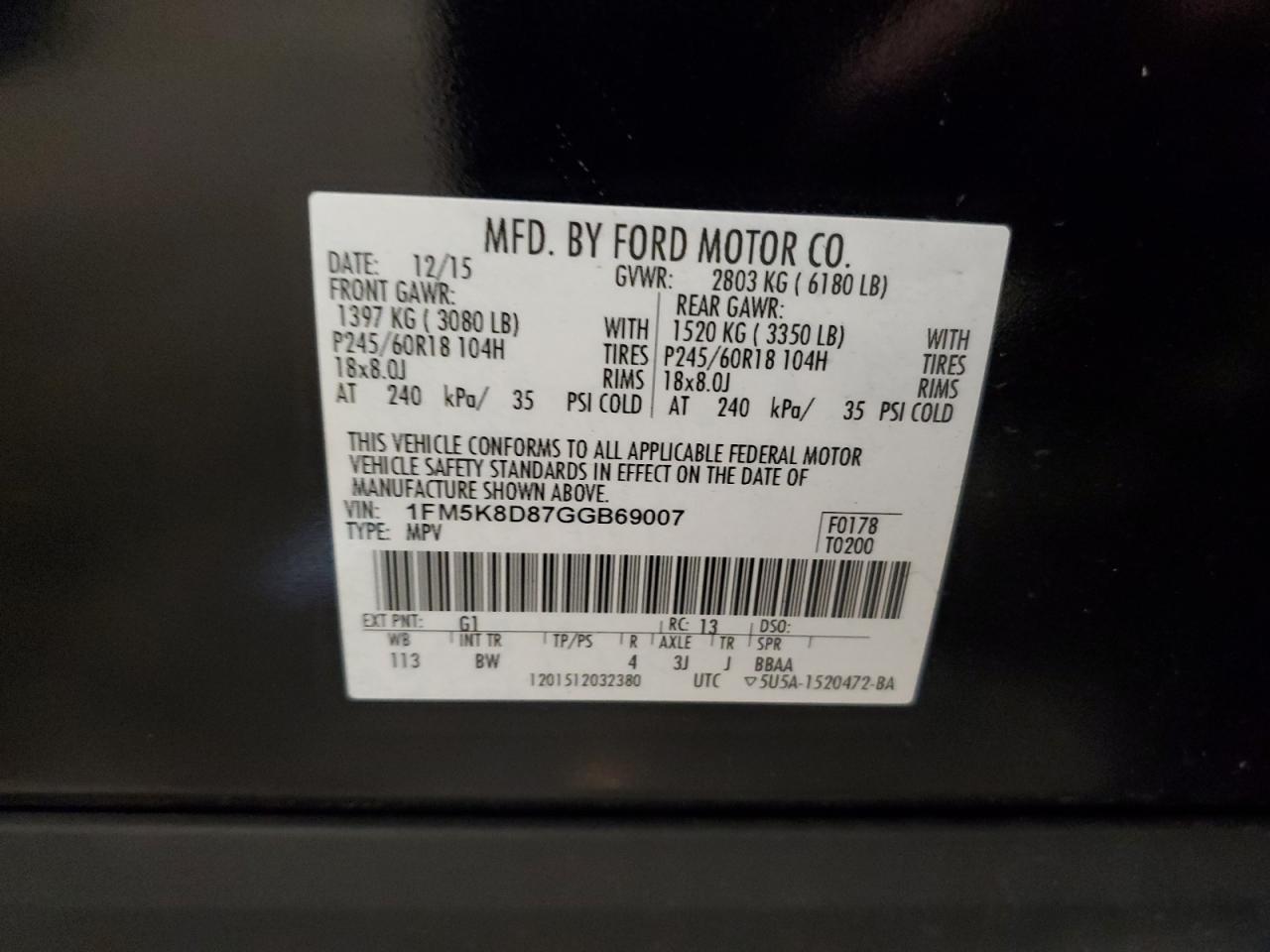 2016 Ford Explorer Xlt VIN: 1FM5K8D87GGB69007 Lot: 64455024