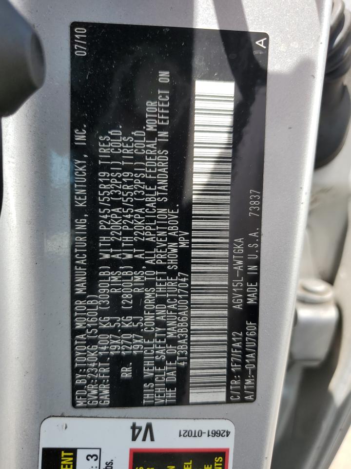 2010 Toyota Venza VIN: 4T3BA3BB6AU017047 Lot: 62040664