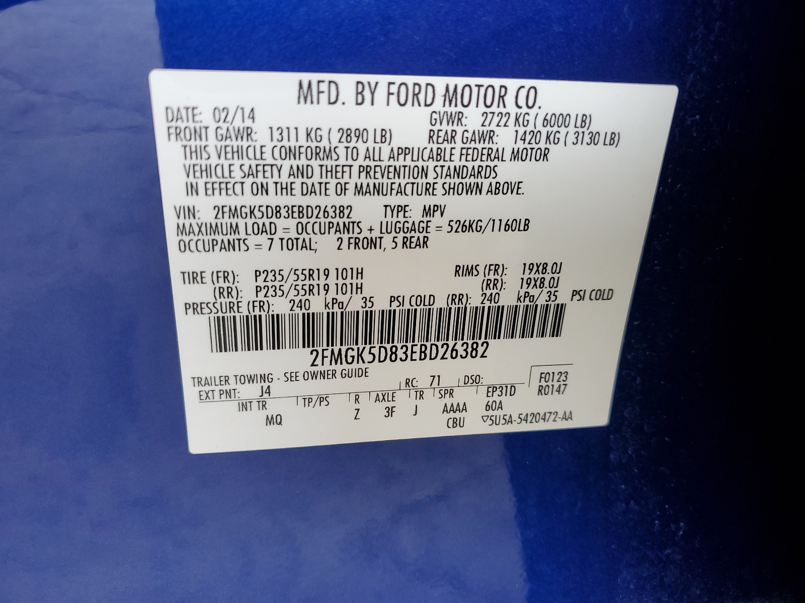 2FMGK5D83EBD26382 2014 Ford Flex Limited