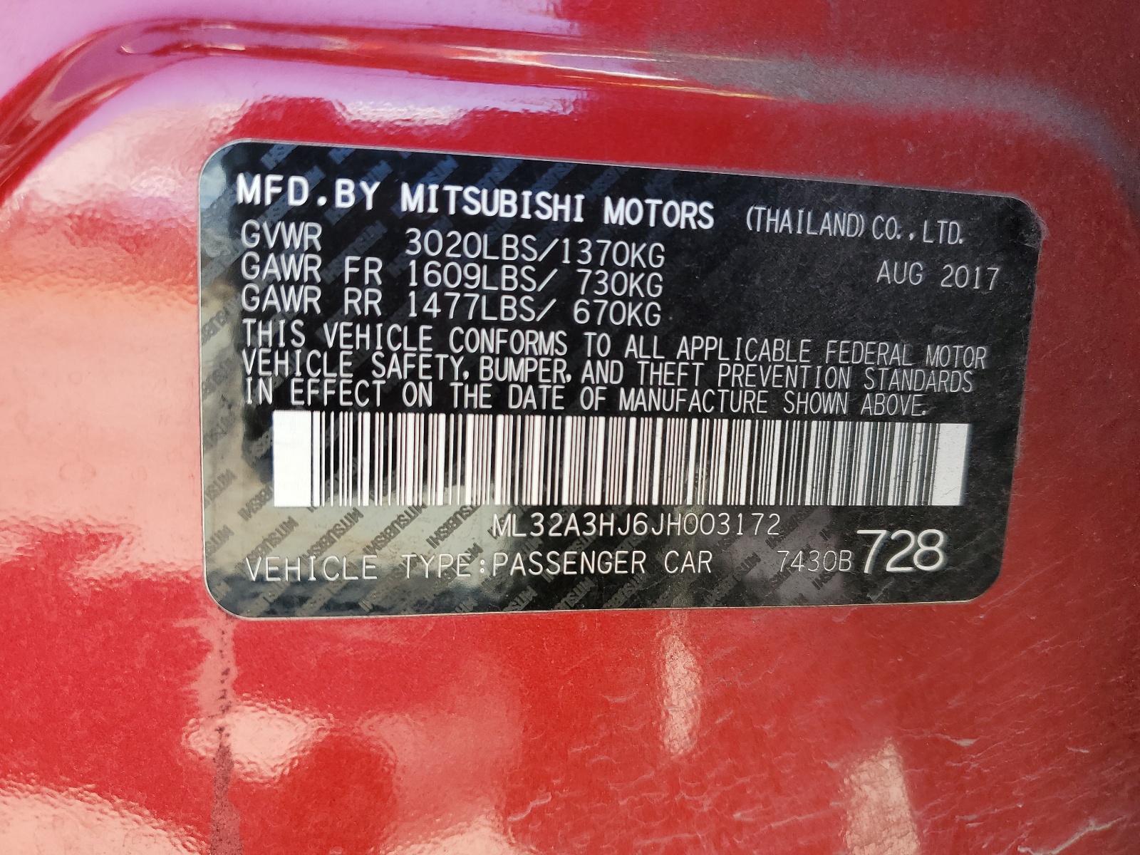 ML32A3HJ6JH003172 2018 Mitsubishi Mirage Es