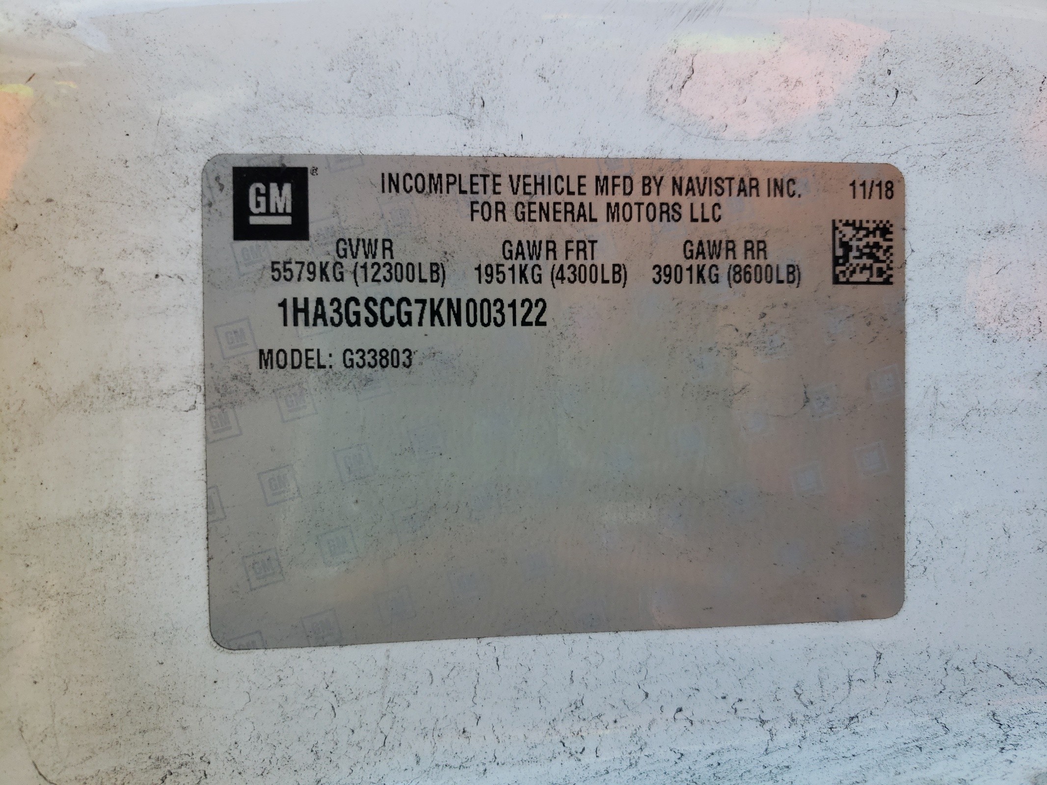 1HA3GSCG7KN003122 2019 Chevrolet Express G3500