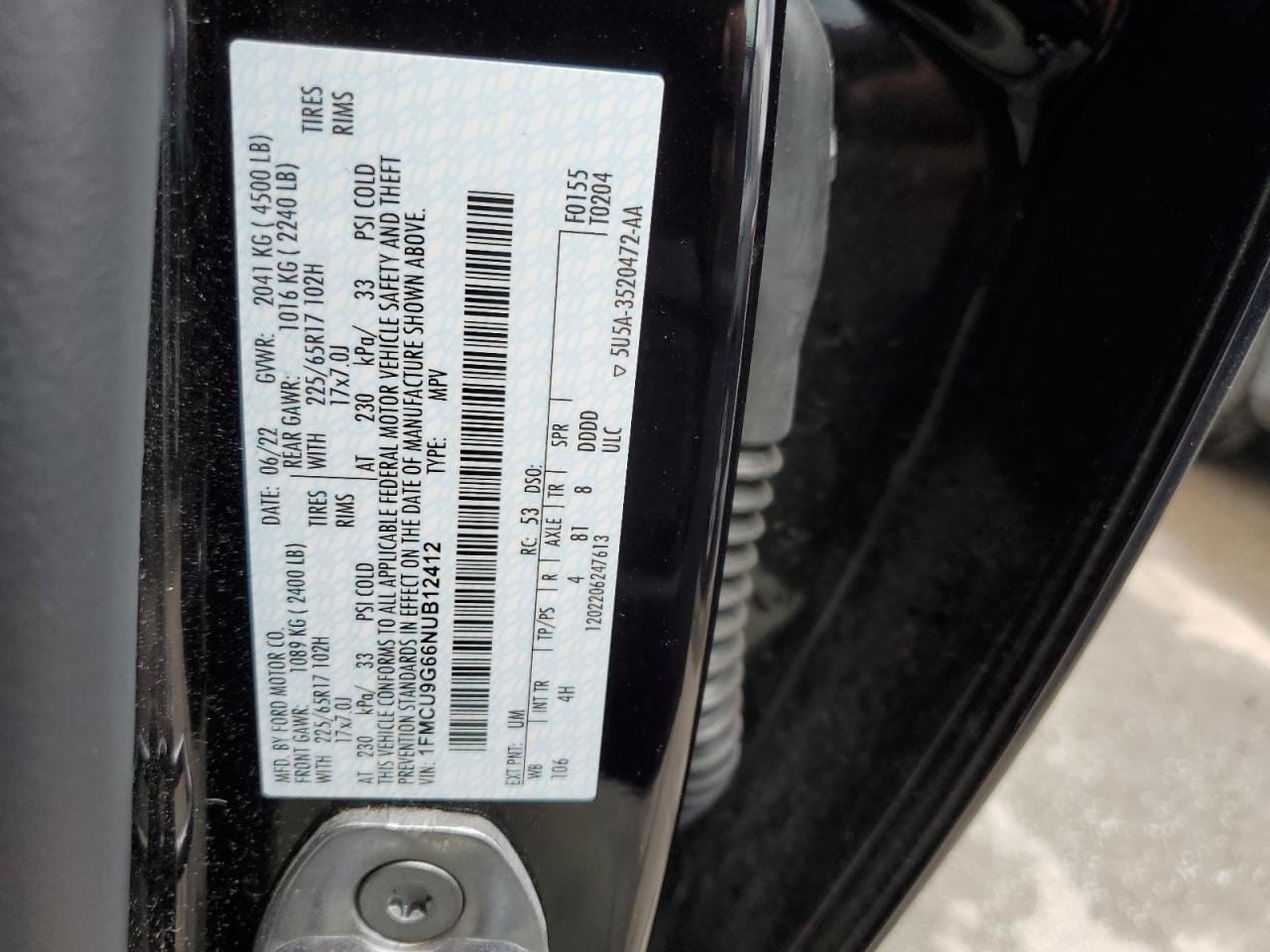 2022 Ford Escape Se VIN: 1FMCU9G66NUB12412 Lot: 64147334