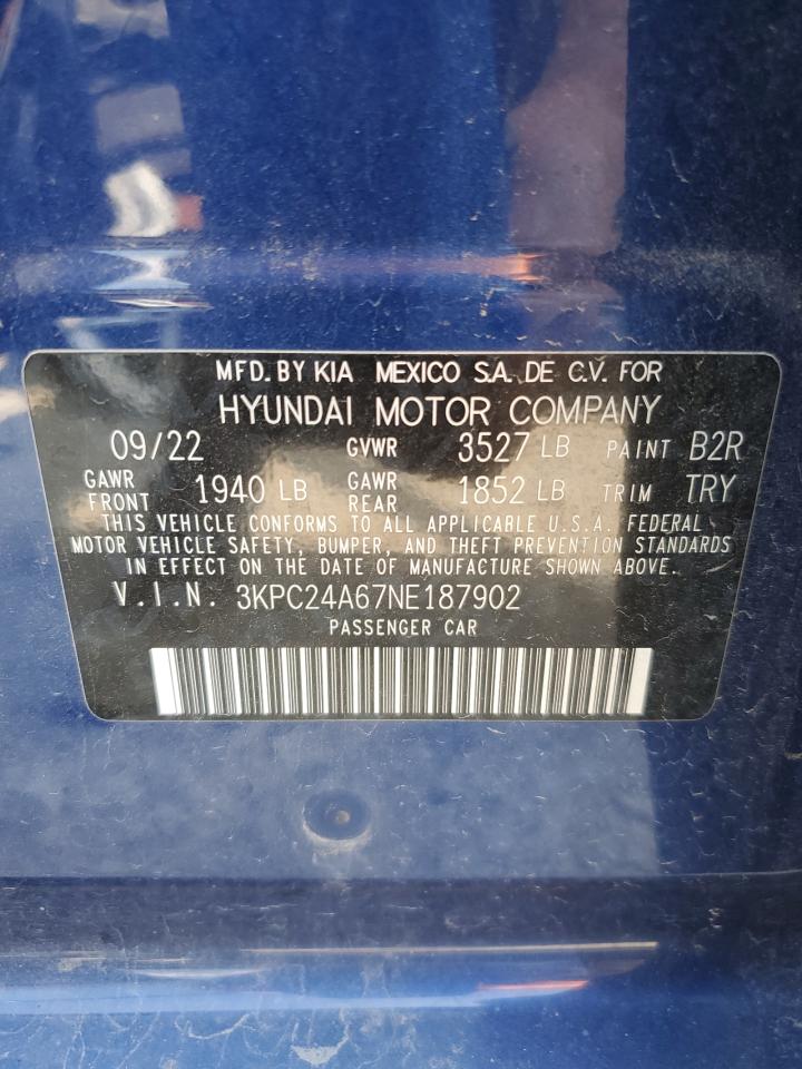 3KPC24A67NE187902 2022 Hyundai Accent Se