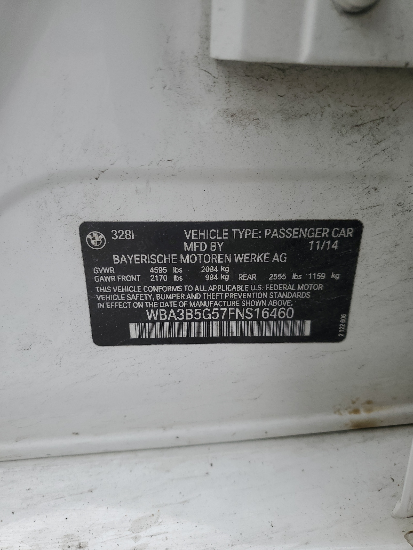 WBA3B5G57FNS16460 2015 BMW 328 Xi Sulev