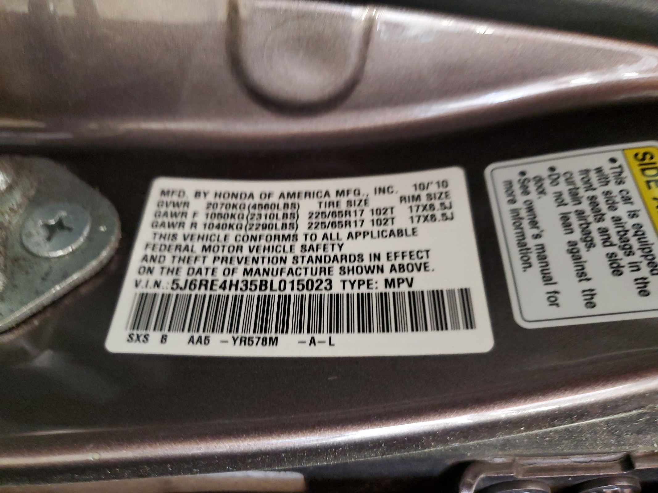 5J6RE4H35BL015023 2011 Honda Cr-V Lx