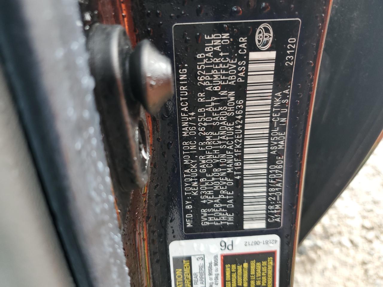 4T1BF1FK2EU424636 2014 Toyota Camry L