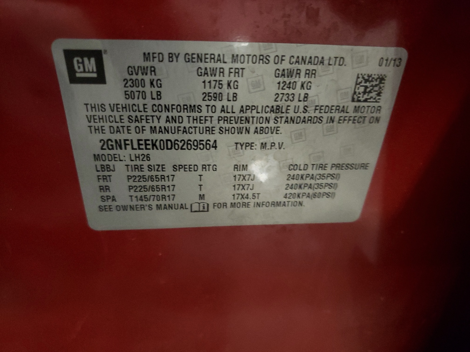 2GNFLEEK0D6269564 2013 Chevrolet Equinox Lt