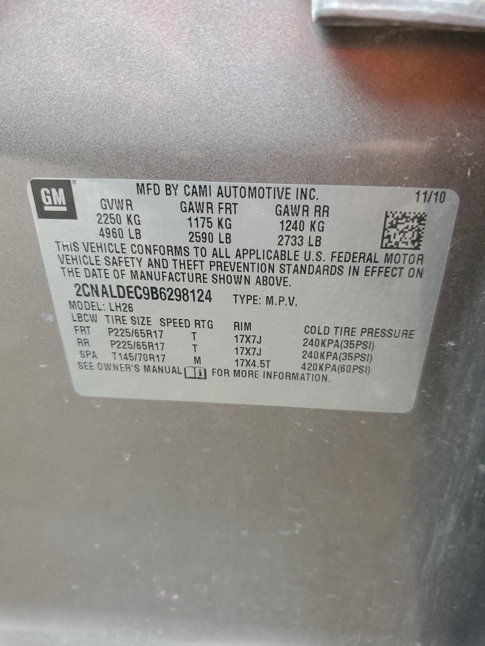 2CNALDEC9B6298124 2011 Chevrolet Equinox Lt