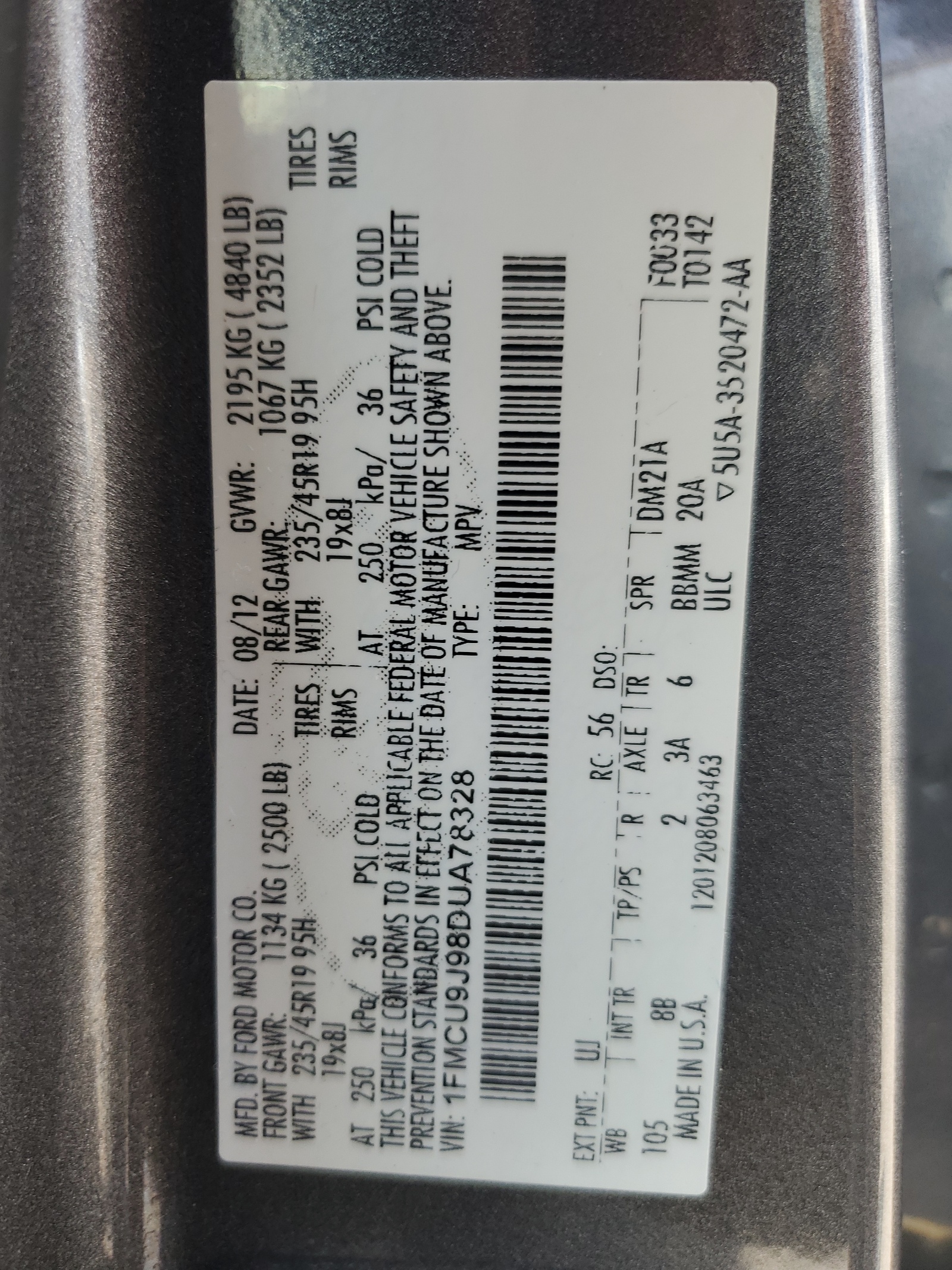 1FMCU9J98DUA78328 2013 Ford Escape Titanium