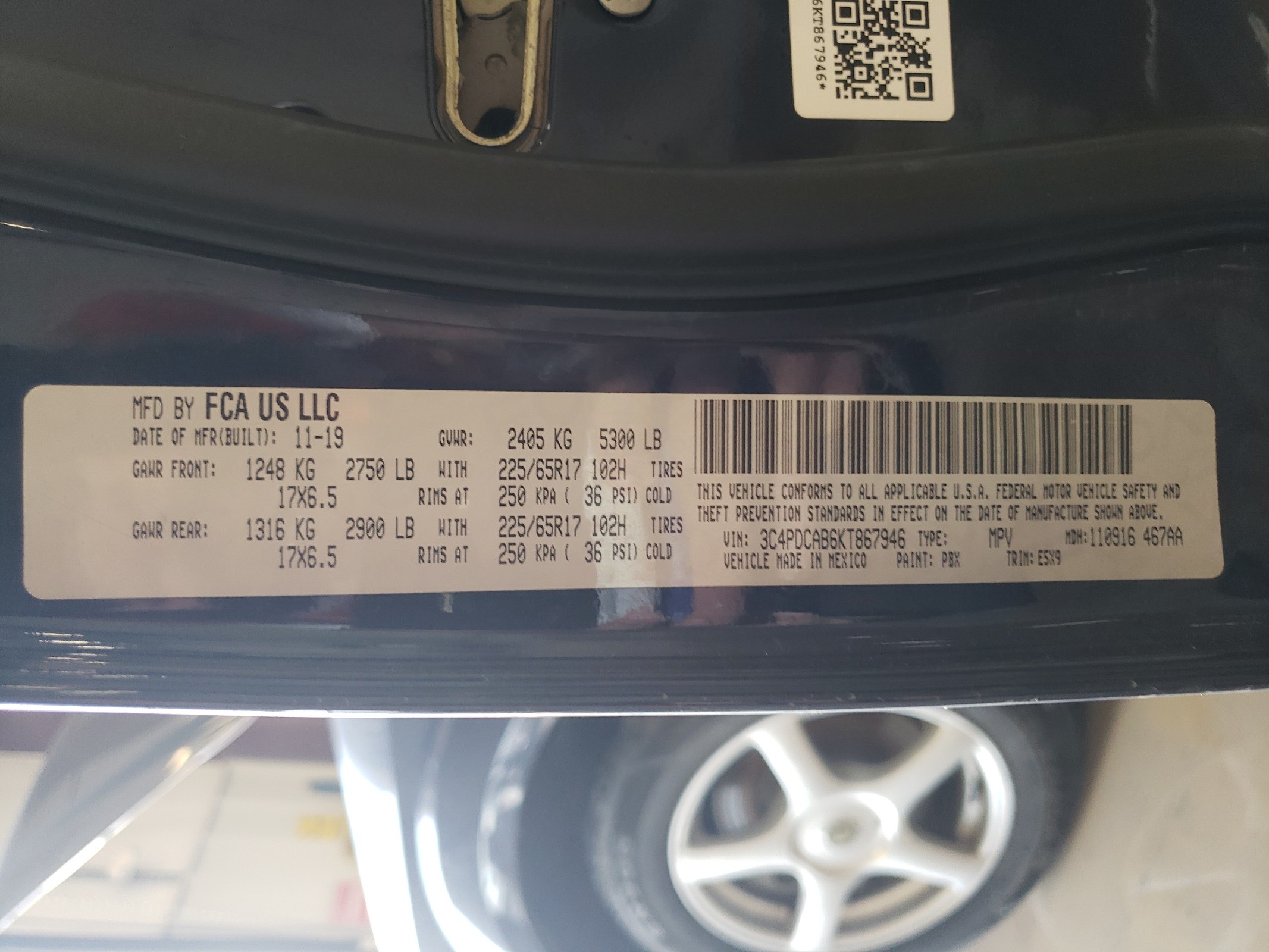 3C4PDCAB6KT867946 2019 Dodge Journey Se