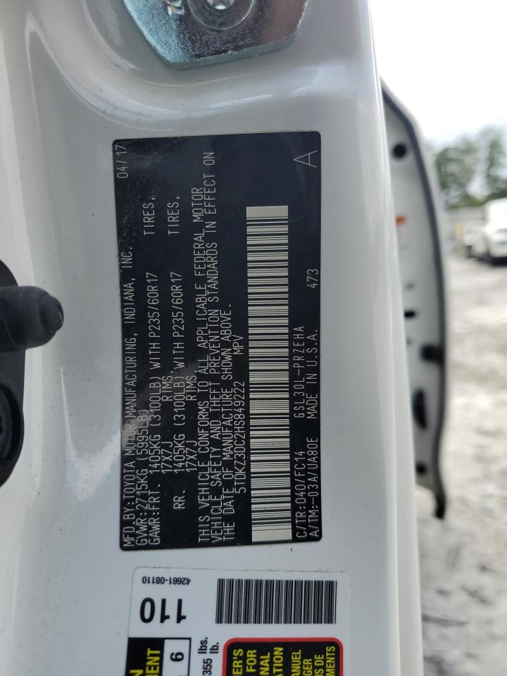 2017 Toyota Sienna Le VIN: 5TDKZ3DC2HS849222 Lot: 65810004