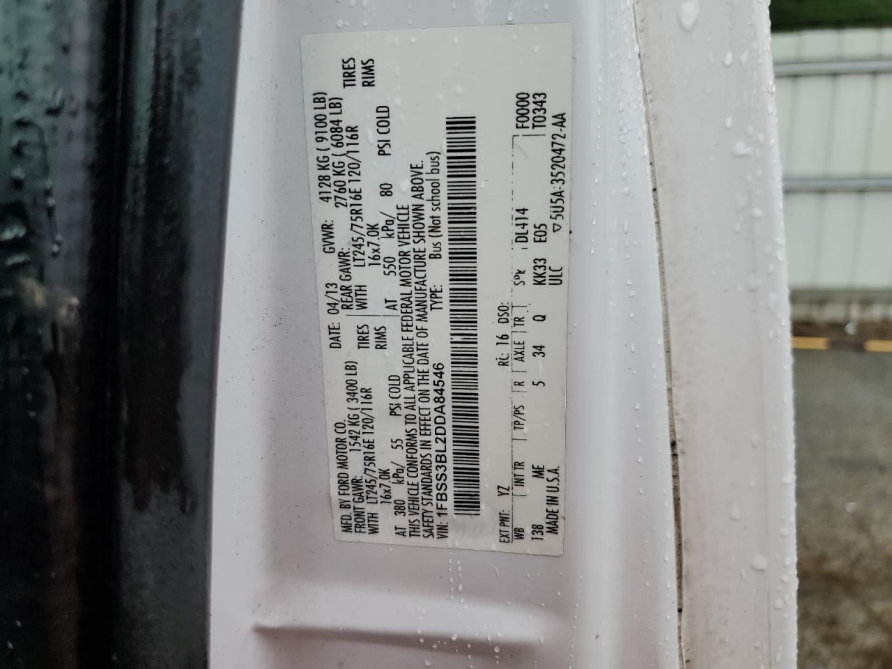 2013 Ford Econoline E350 Super Duty Wagon VIN: 1FBSS3BL2DDA84546 Lot: 64804634