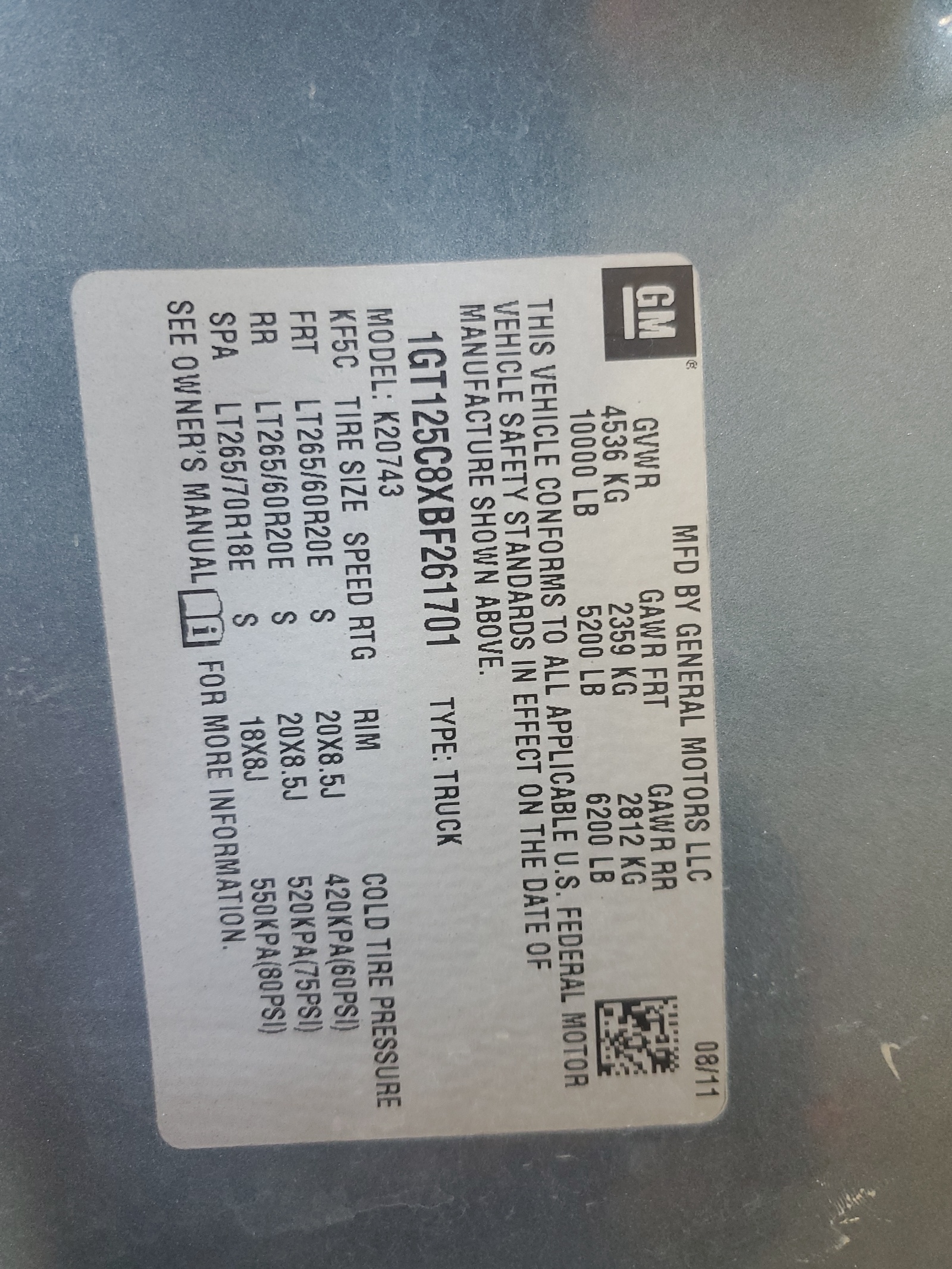 1GT125C8XBF261701 2011 GMC Sierra K2500 Denali