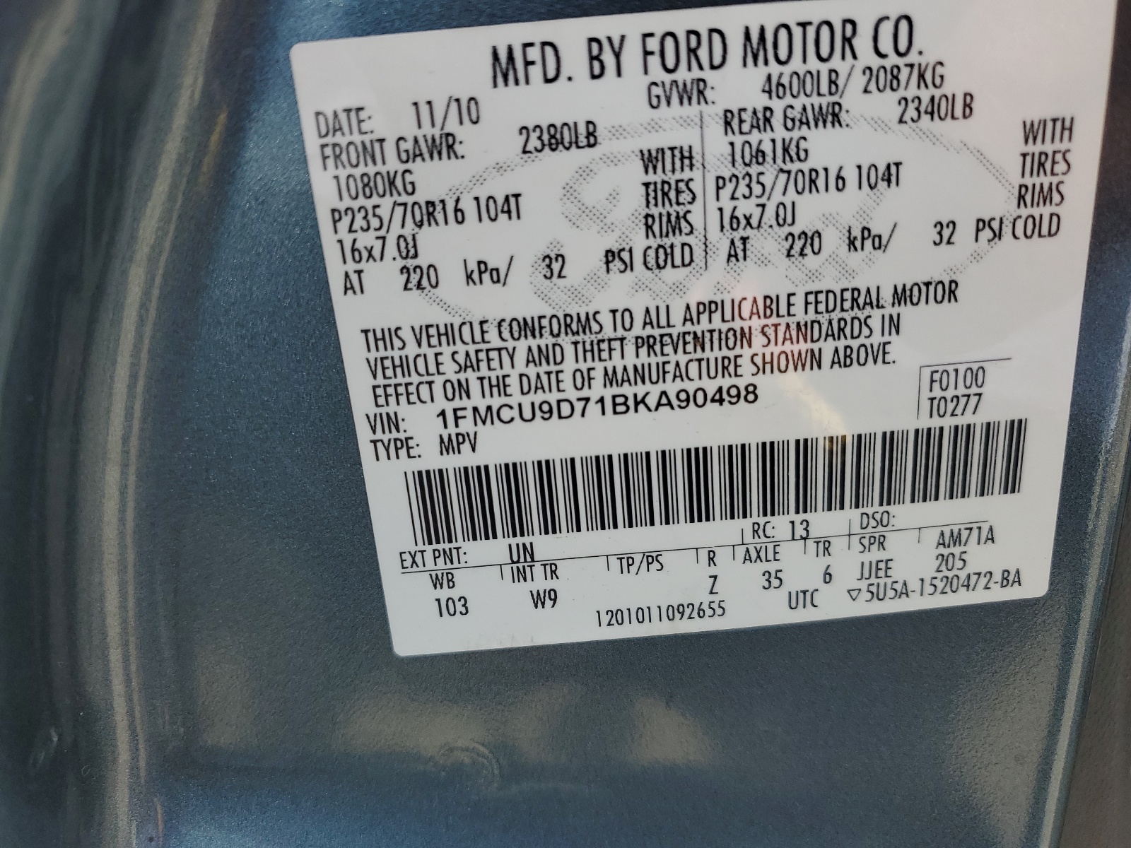 1FMCU9D71BKA90498 2011 Ford Escape Xlt