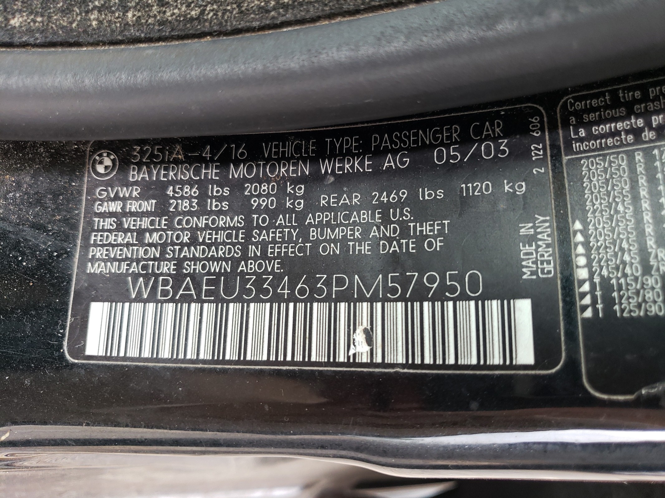 WBAEU33463PM57950 2003 BMW 325 Xi