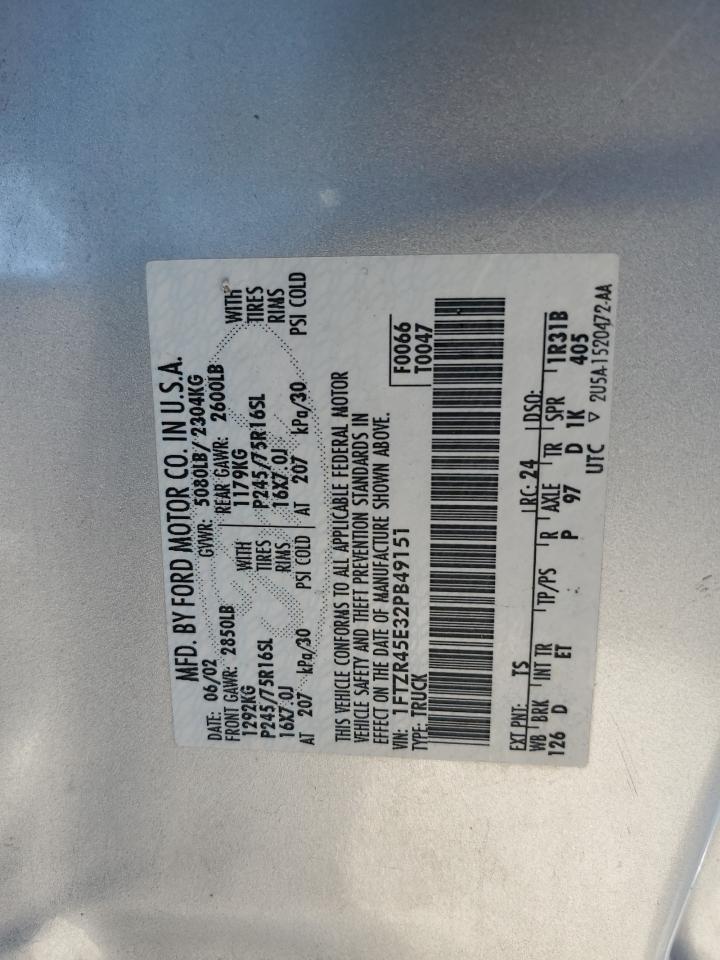 2002 Ford Ranger Super Cab VIN: 1FTZR45E32PB49151 Lot: 63065354