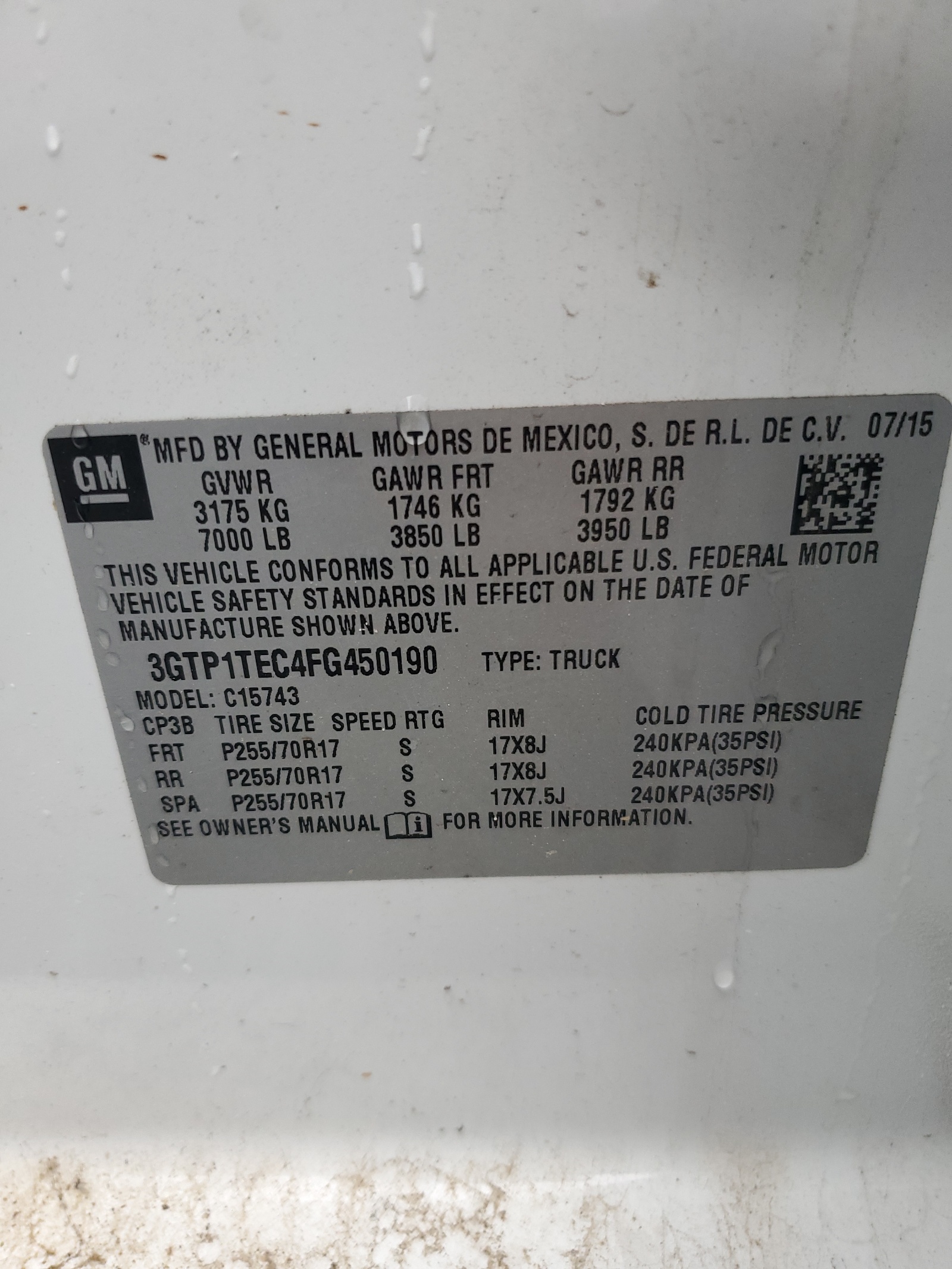 3GTP1TEC4FG450190 2015 GMC Sierra C1500