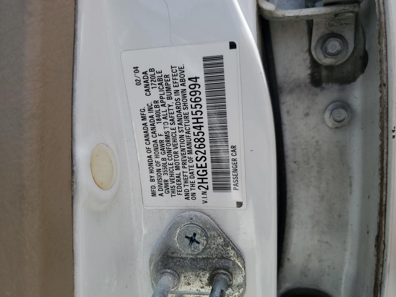 2004 Honda Civic Ex VIN: 2HGES26854H556994 Lot: 62766154