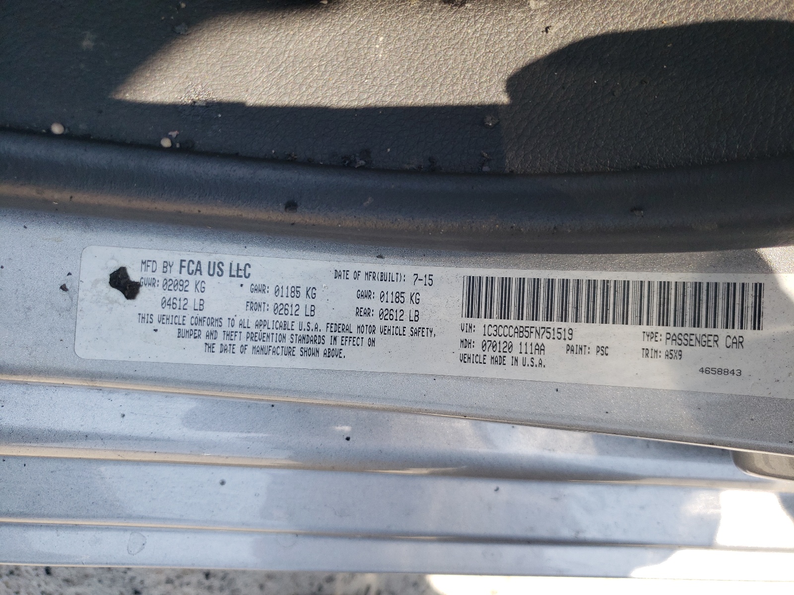 1C3CCCAB5FN751519 2015 Chrysler 200 Limited