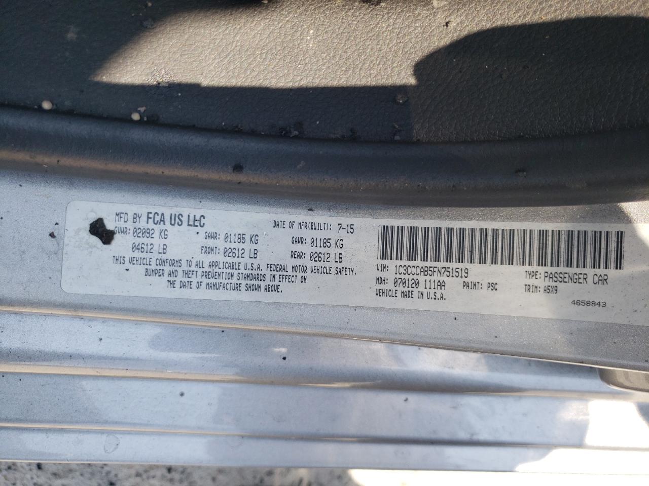 2015 Chrysler 200 Limited VIN: 1C3CCCAB5FN751519 Lot: 64788274