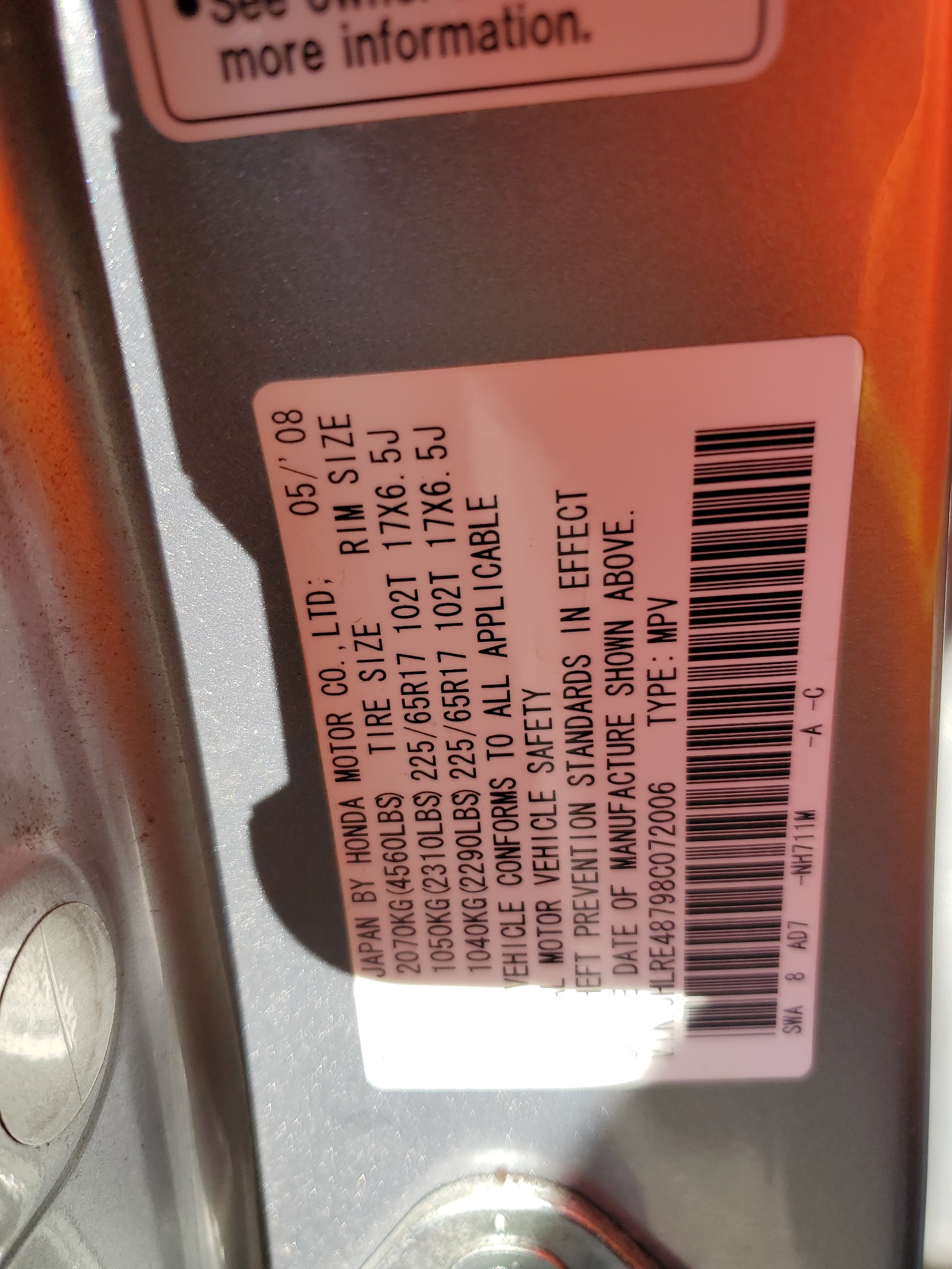 JHLRE48798C072006 2008 Honda Cr-V Exl