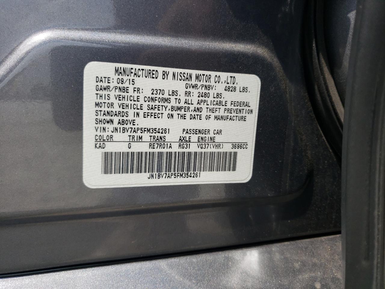 2015 Infiniti Q50 Base VIN: JN1BV7AP5FM354261 Lot: 64135664