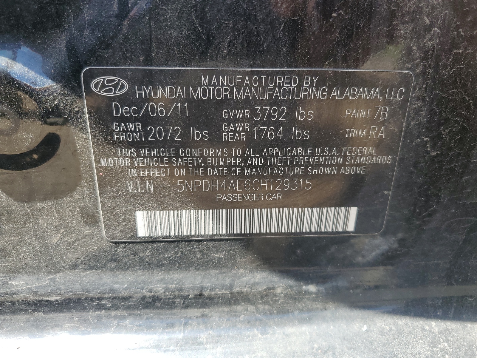 5NPDH4AE6CH129315 2012 Hyundai Elantra Gls