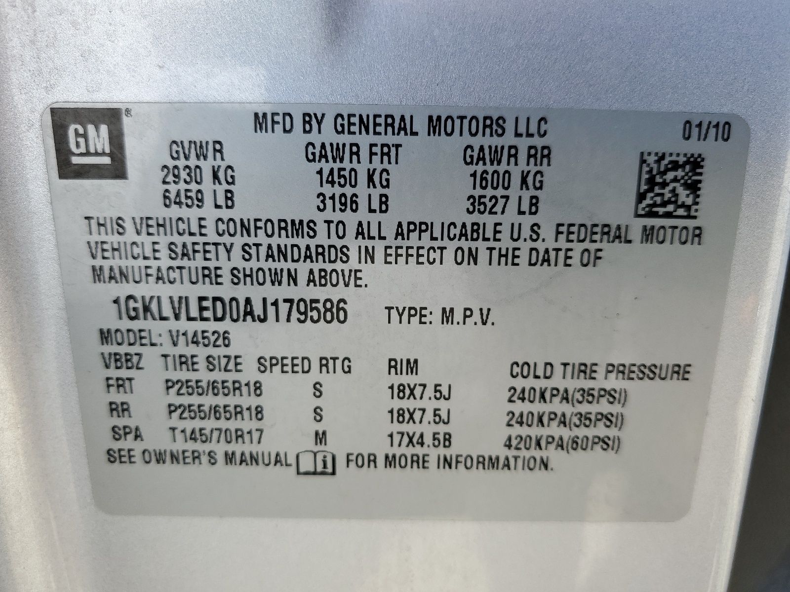 1GKLVLED0AJ179586 2010 GMC Acadia Sle