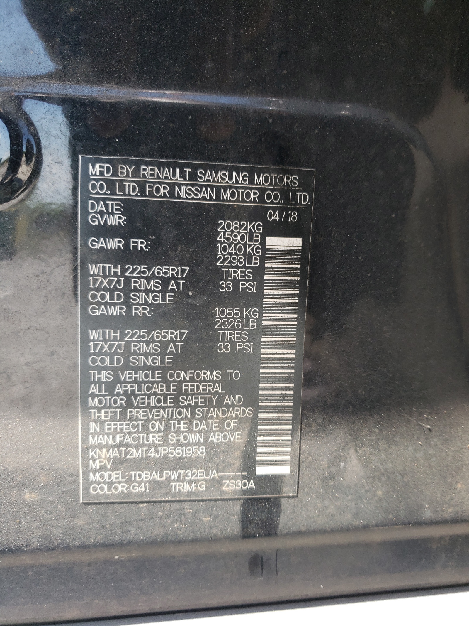 KNMAT2MT4JP581958 2018 Nissan Rogue S