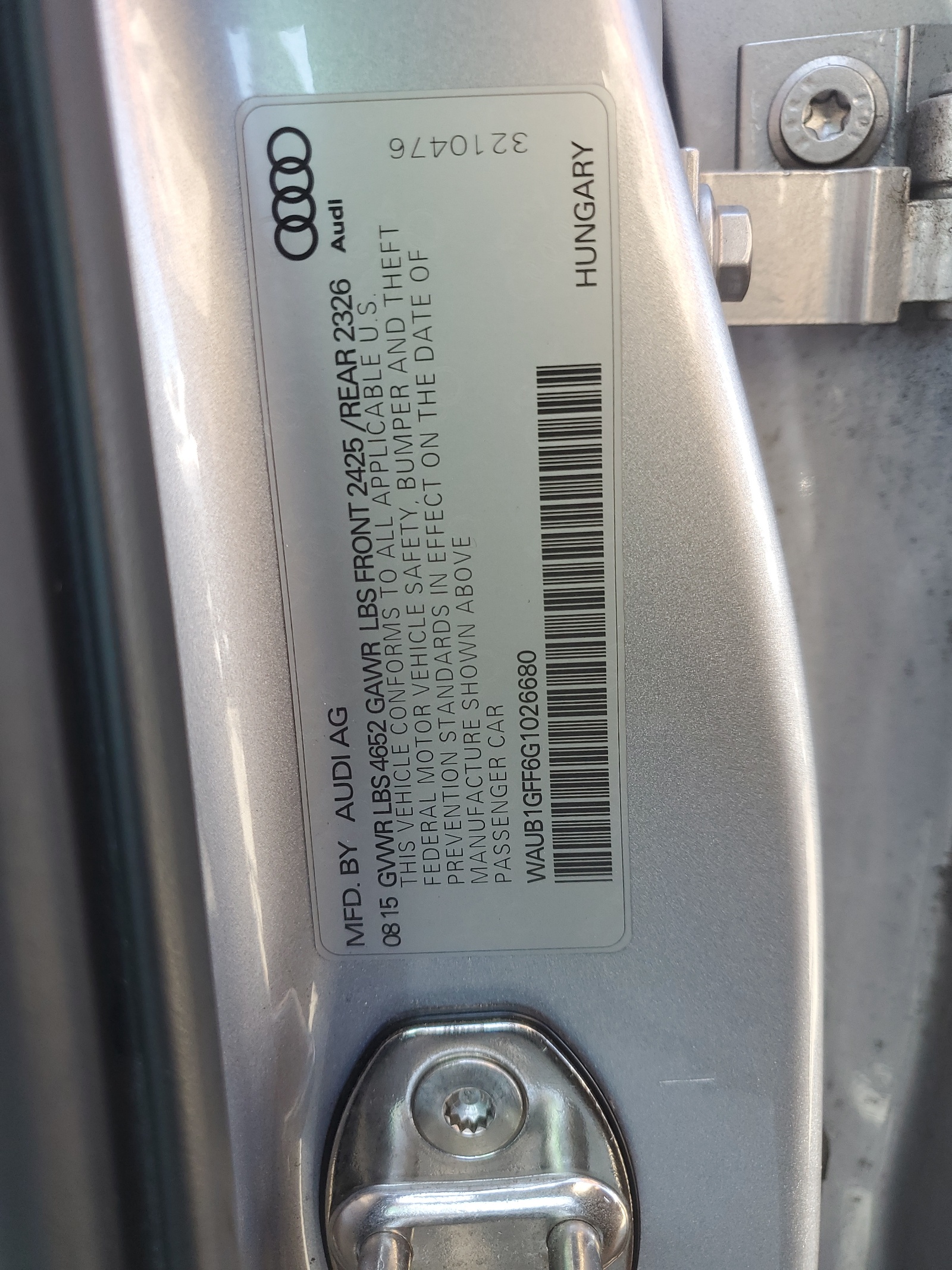 WAUB1GFF6G1026680 2016 Audi S3 Premium Plus