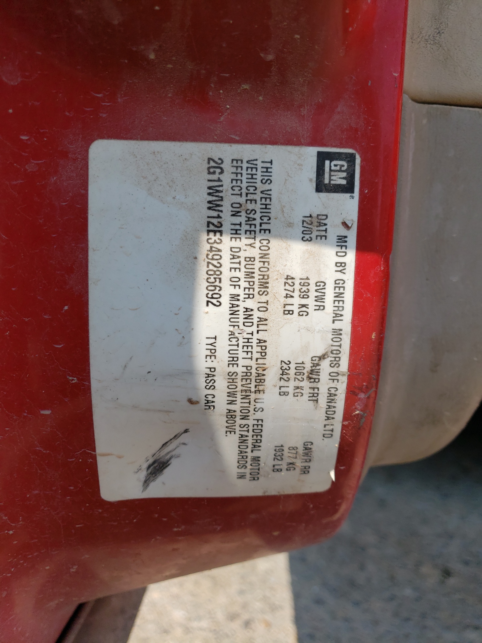 2G1WW12E349285692 2004 Chevrolet Monte Carlo Ls