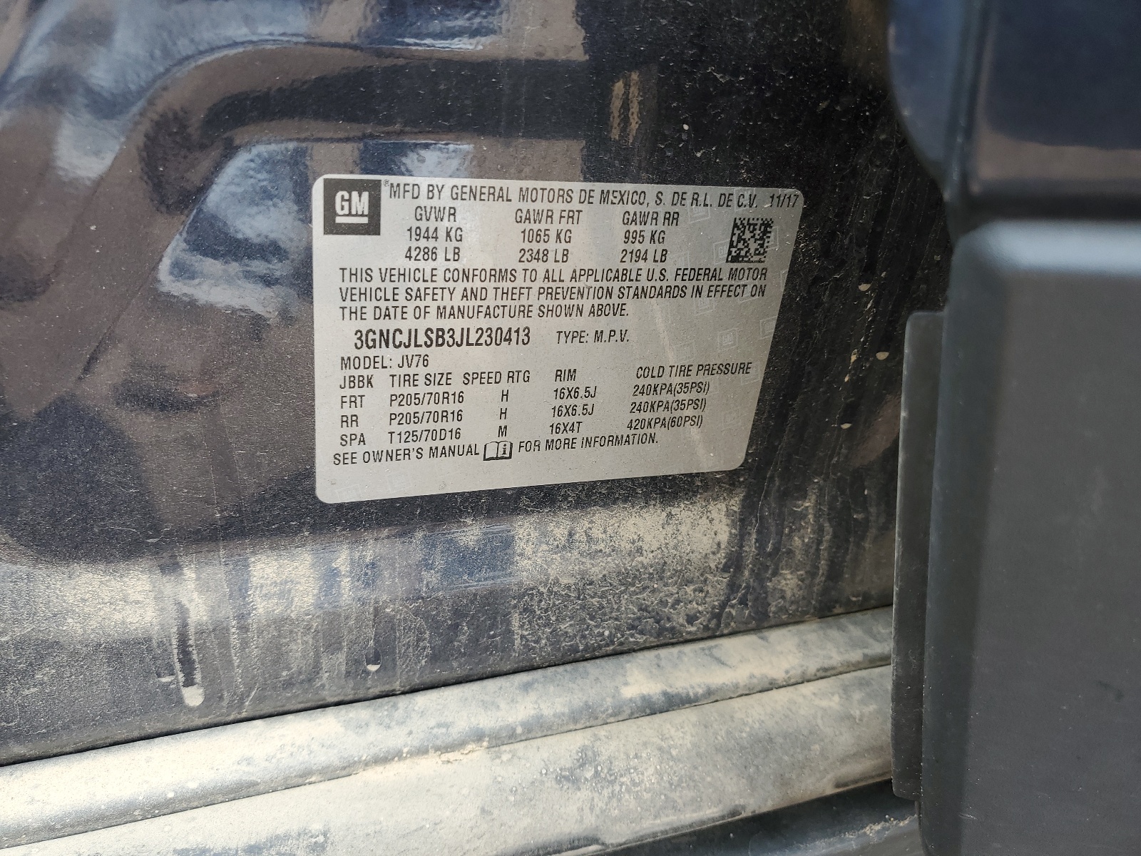 3GNCJLSB3JL230413 2018 Chevrolet Trax 1Lt