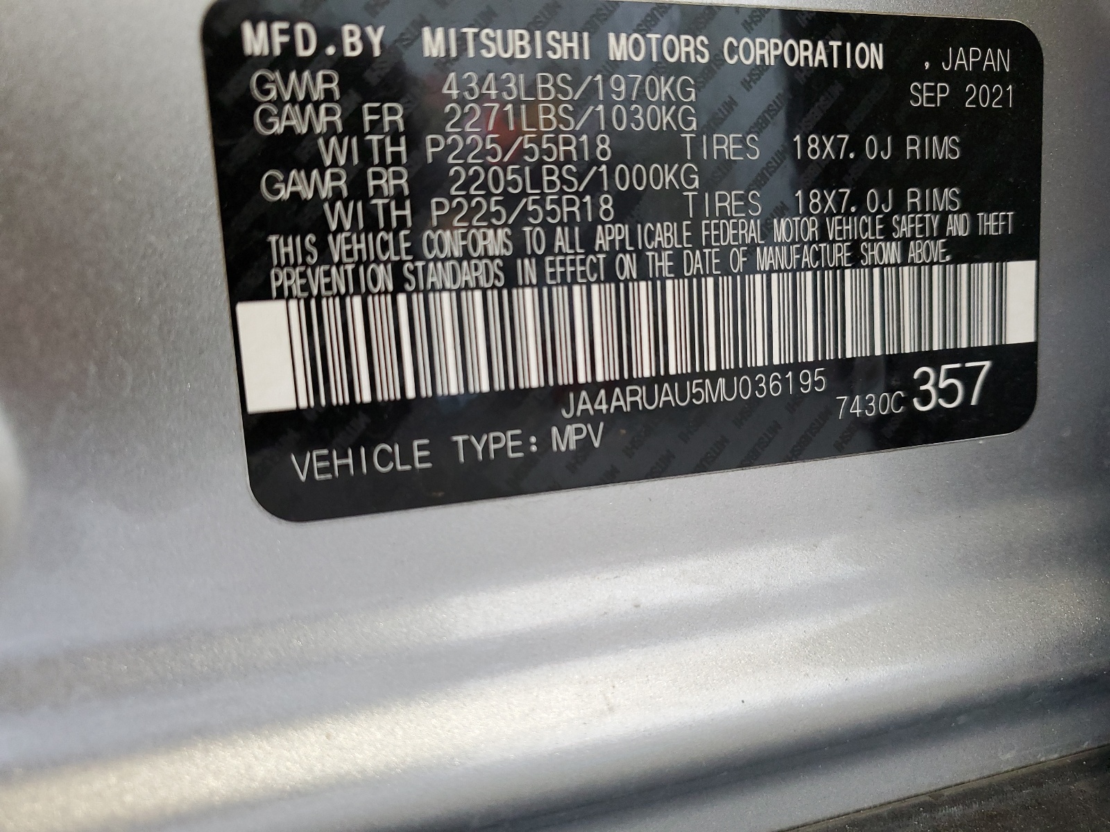 JA4ARUAU5MU036195 2021 Mitsubishi Outlander Sport Es