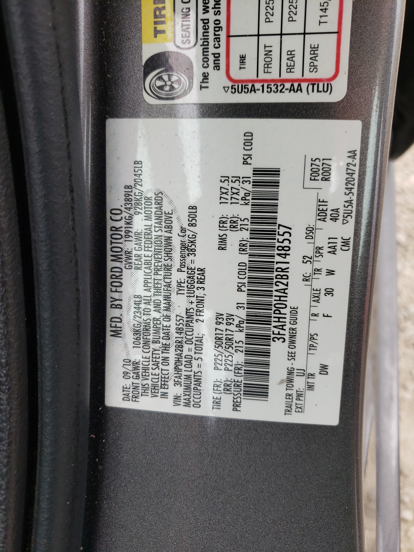 3FAHP0HA2BR148557 2011 Ford Fusion Se