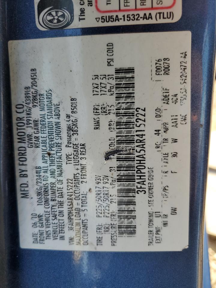 2010 Ford Fusion Se VIN: 3FAHP0HA5AR415222 Lot: 62307514