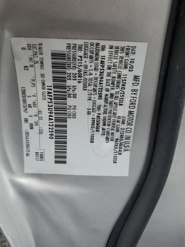 2004 Ford Taurus Se VIN: 1FAFP53U94A122590 Lot: 64833454