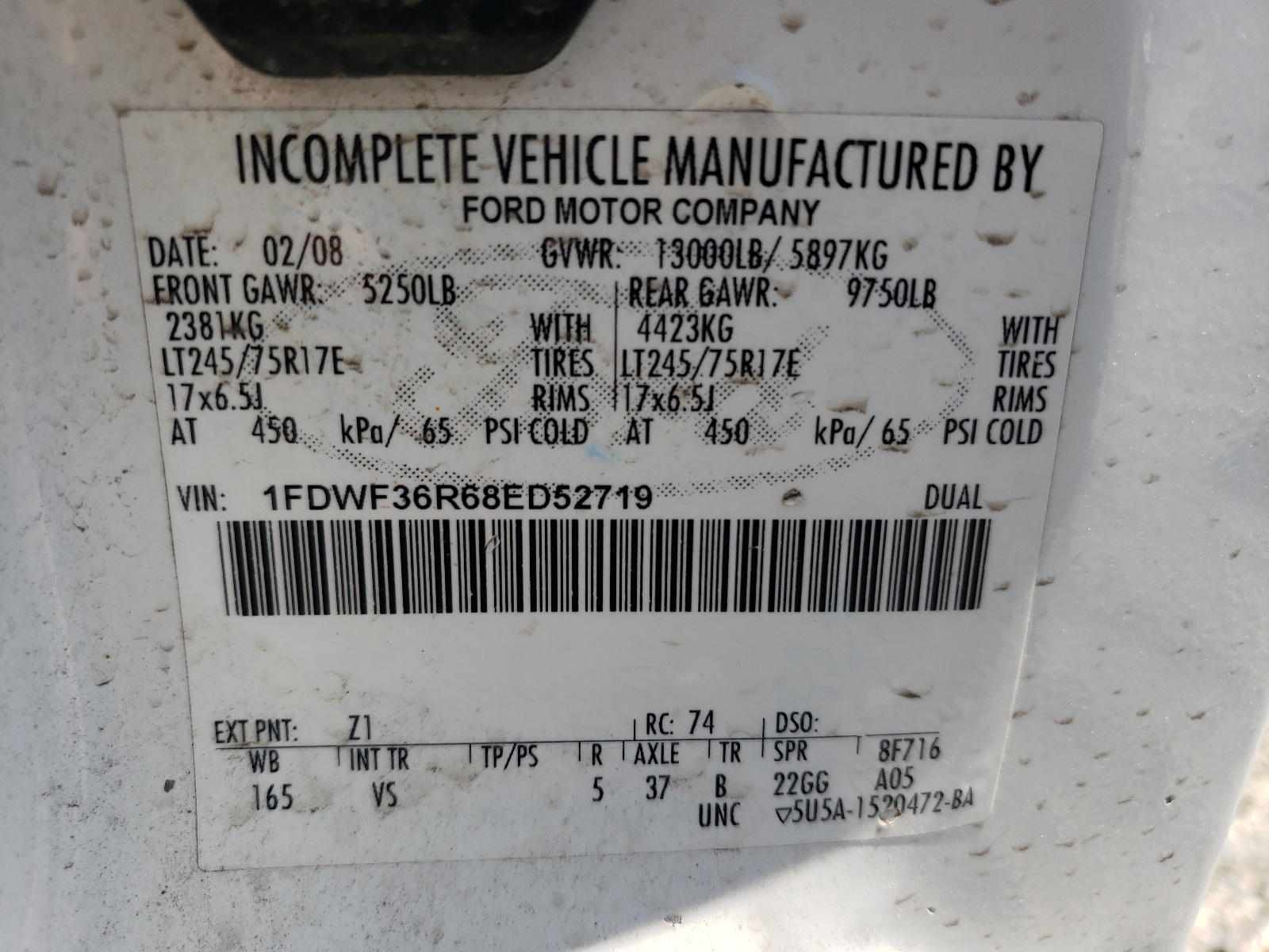 1FDWF36R68ED52719 2008 Ford F350 Super Duty