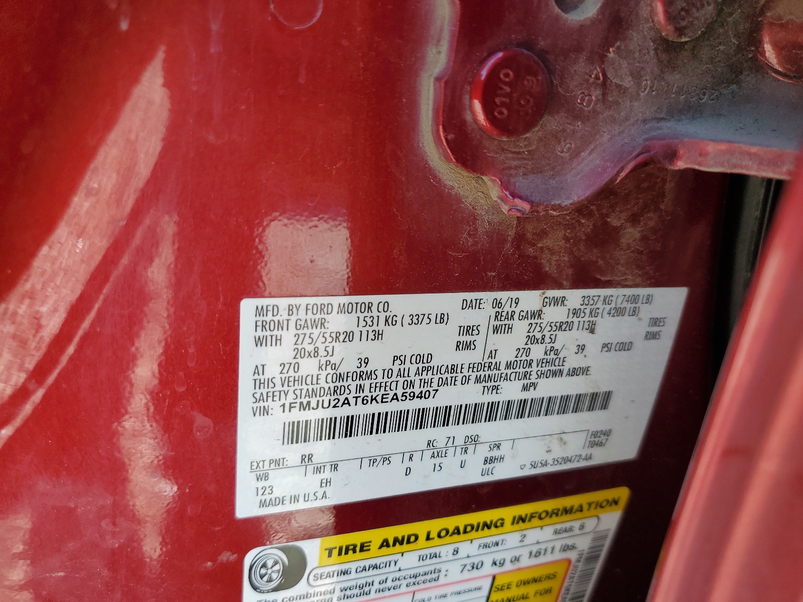 1FMJU2AT6KEA59407 2019 Ford Expedition Limited